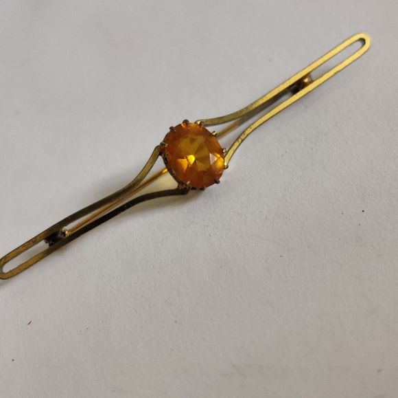 Antique Edwardian Cairngorm Bar Pin with citrine glass - Picture 12 of 14